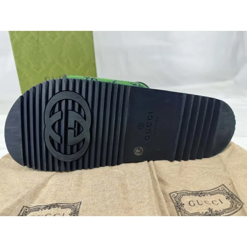 Gucci GG Monogram Sandals 665660 Green Canvas Mens US 9.5 SPB-TS 340692